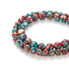 Natural Gemstone Beads for Jewelry Making, 10mm Blue Red Imperial Jasper Polished Round Genuine Real Stone Beads for Bracelet Necklace