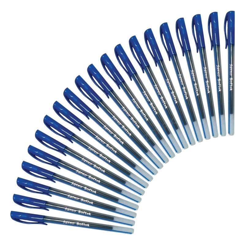 SAINO Softek Ballpoint Pens, BLUE, Fine Point (0.7mm), Pack of