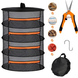 Cerkkapo Drying Net Herbs, 4-Layer Herb Dryer Hanging, Foldable Drying Net with Loppers and Hooks, Drying Nets for Hanging Herbs, Drying Net for Plant, Spices, Flowers, Vegetables