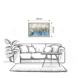 TAR TAR STUDIO Blue and Gold Abstract Wall Art - Framed Art Wall Decor for Living Room Hand Painted Oil Painting Gold Foil Artwork for Bedroom Bathroom Office