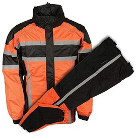 Milwaukee Leather-SH233102-Men's Black/Orange Water Resistant Rain Suit with Reflective Tape (Small)