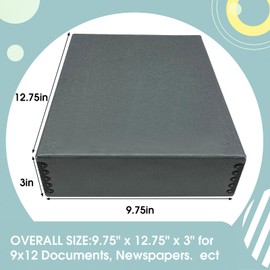 Golden State Art, Archival Storage Box, Acid-Free Drop Front Museum Box with Metal Edge for Storing Artwork Photos Documents Prints Arts and Crafts (Gray-9.75x12.75x3 Inches) Pack of 2