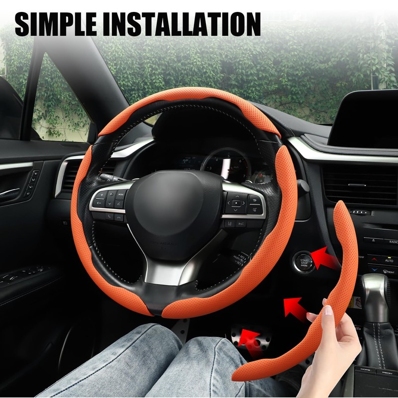 Amiss Car Nappa Leather Steering Wheel Cover, Car Interior Accessories,