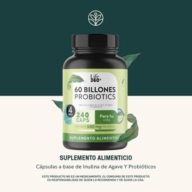 LIFE 360+ 60 Billion Probiotics – 240 Capsules with Agave Inulin | Digestive & Immune Support Supplement
