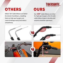 TIGERSGATE 42.3" Black Vinyl Stainless Steel Braided Extended Throttle and Idle Cable Kit for 2007-2010 Harley Some Softail Models, 2000-2006 Some Touring Models 12" Handlebar