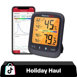 [Encore Collection] ThermoPro Bluetooth Hygrometer with Swiss-made Sensirion Sensor, Large Backlit LCD, Instant App Alerts, and 1 Year Data Storage