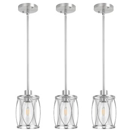 ElilyGiA Glass Pendant Lights Kitchen Island Brushed Nickel Pendant Light Fixtures Adjustable Farmhouse Mini Hanging Light with Clear Glass for Sink Dining Room Foyer Entryway Bar, 3 Pack