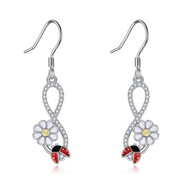 MONGAS Ladybug Earrings Sterling Silver Ladybug Dangle Earrings Daisy Earrings Ladybug Jewelry for Women