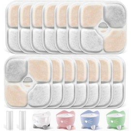 Druuzyl 14 Replacement Filters for Pixi Cat Fountain with 2 Tubes - High Performance Filters Made of Activated Carbon, Resin & Non-Woven Fabric - Compatible with Cat Drinking Fountain