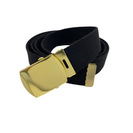 WAUNEE Canvas Belt Web Belt Military Belt Golf Belt Uniform Belt with Brass Buckle and Tip Waist Size Up to 45" Long Brass Buckle (Black)