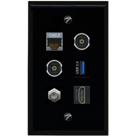 RiteAV CAT7 Coax HDMI 2 TOSLINK USB 3 Flat/Solid Wall Plate [Black]