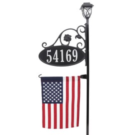 Address America Park Place Reflective Address Sign with Decorative American Flag and Solar Light - 47" Pole - SL