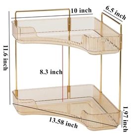 Make Up Organiser, Cosmetic Organiser, Beauty Organiser, Skin Care Organiser for Bathroom Dressing Table (2 Layers, Amber)
