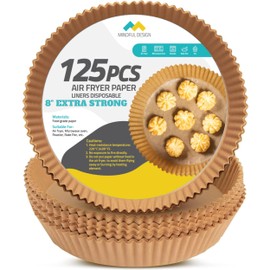 Mindful Design Air Fryer Paper Liners,125Pcs Parchment Paper, Air Fryer Disposable Liner for Microwave, Non-Stick Round Free of Bleach (8IN)