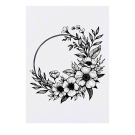 'Flower Wreath' Temporary Tattoo - Water Resistant, Skin-Safe, Non-Toxic Transfer (TO00085263)