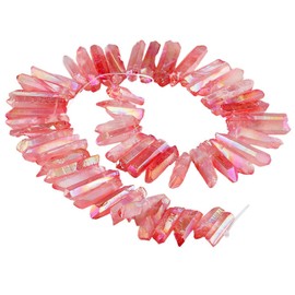 SUNYIK Light Red Crystal Points Titanium Coated Quartz Rough Sticks Spikes Point Beads 15 inch Strand Drilled