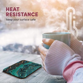 Great Single Coaster Square - Teal Aqua Marble Effect Ink Art |Glossy Quality Coasters | Tabletop Protection for Any Table Type #21845