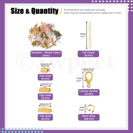 Swpeet 430Pcs Gold Ribbon Bracelet Assortment Kit, Bookmark Pinch Crimp Ends Lobster Clasps with Jump Rings and Chain Extenders for DIY Making Bookmark Pinch Bracelet Choker Necklace