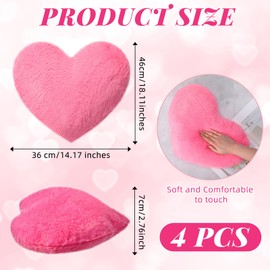 Remerry 4 Pcs Heart Shaped Cute Throw Pillows Faux Rabbit Fur Heart Pillow Soft Fluffy Throw Cushion Decorative for Bedroom Bed Sofa Kid Girls Sleepover Party (Lovely)