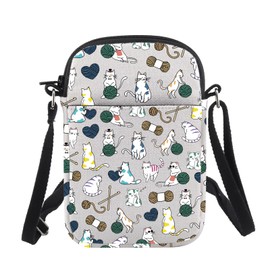 Crochet and Cats Shoulder Bag Funny Crochet Cat Crossbody Bag Gift Crocheter Gift Cat Lover Gift Crochet Lover Gift (Crochet Cat B UK)