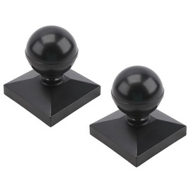 Plum Fittings 4" x 4" Square Black Aluminum Ball Post Cap for Aluminum Fence Posts | Black Post Caps (2 Pack)