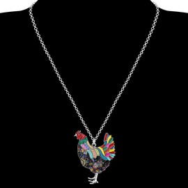 BONSNY Enamel Alloy Rhinestone Chicken Necklace Hen Pendant Fashion Jewellery for Women Girl Charm Gift (Multi)