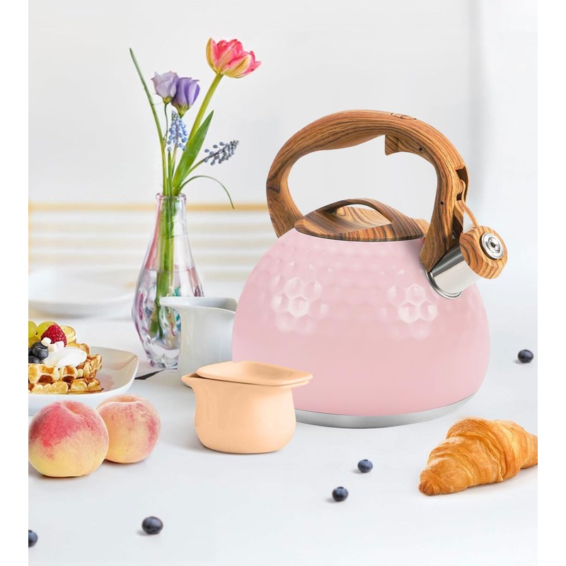 Foedo 3.2Qt Stainless Steel Whistling Tea Kettle Stovetop, Pink