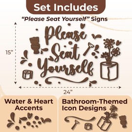 Woodamore Please Seat Yourself Bathroom Sign - Farmhouse Bathroom Signs Decor, Small Bathroom Decor Sign For Shelf Restroom Decor And Accessories, Wooden Bath Sign For Bathroom Decorations