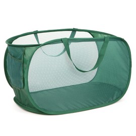 Sturdy Mesh Pop Up Laundry Hamper, Collapsible Laundry Baskets with Side Pocket, Foldable Clothes Hamper with Reinforced Carry Handles for Laundry, Bathroom, Kids Room, Dorm or Travel Emerald