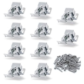 Luomorgo 10 Pack Double Roller Catch Cabinet Latches with Spear Strike for Cupboard Closet Door, Silver