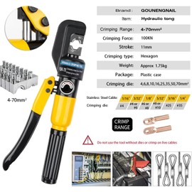 Hydraulic Crimping Tool and Wire Crimping Tool Kit, Range 12AWG-2/0AWG, 8 Pairs Of Dies For Hydraulic Hose Crimper and Electrical Terminal Cable Wire,8pcs of C Shape Wiring Connector (1)