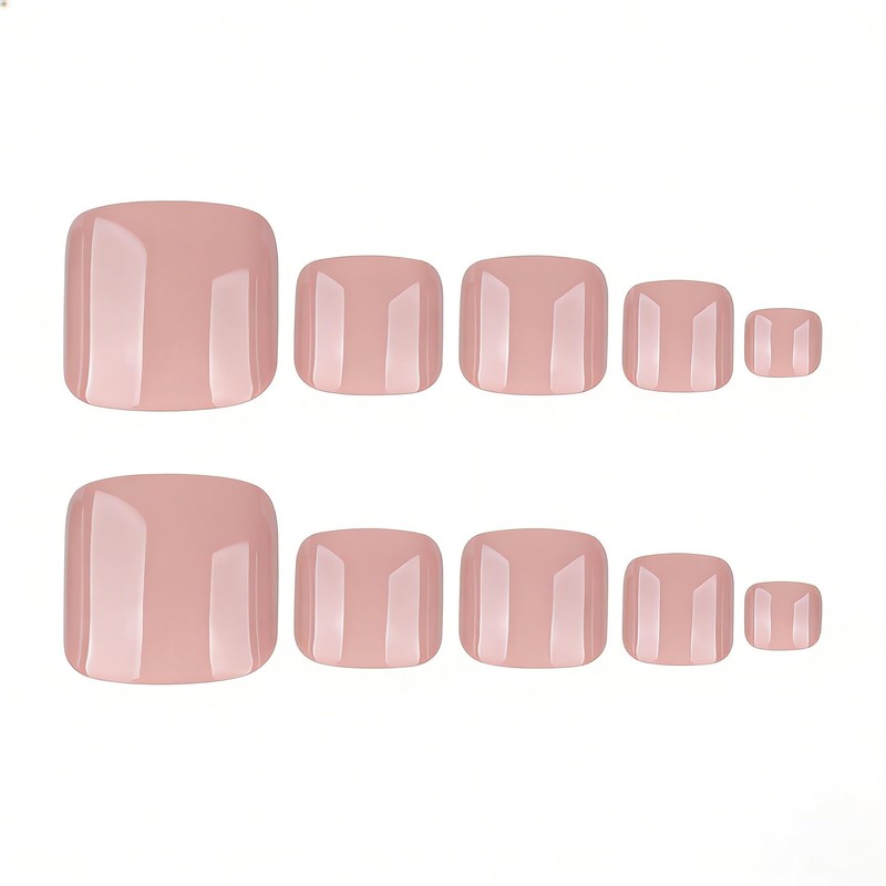 Nude Pink Press on Toenails Short Square Glossy Fake Toe