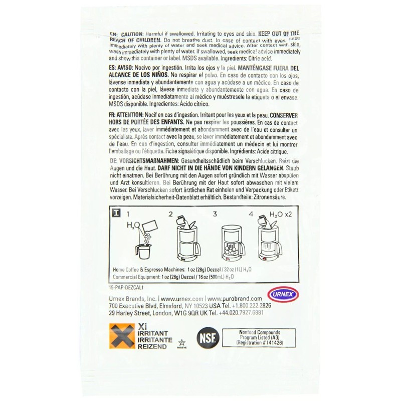 URNEX DEZCAL COFFEE & ESPRESSO MACHINE DESCALER - 4 SINGLE-USE