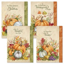 Current Autumn Pumpkin Thanksgiving Cards - Susan Winget, Themed Holiday Card Variety Value Pack, Set of 8 Large 5 x 7-Inch Cards, Assortment of 4 Unique Designs, Envelopes Included