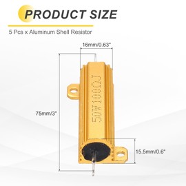 sourcing map 5pcs 50W 100 Ohm 5% Aluminum Housing Case Resistor, Wirewound Resistors Screw Tap Chassis Mounted, Gold