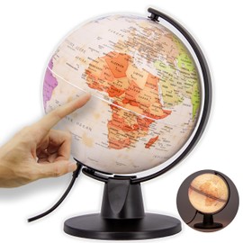 ORBIT Globes & Maps - Retro-Globus - 16cm Mini-Leucht-Globus im antiken Vintage-Stil mit stabilem, schwarzem Standfuß, Kartenbild 2025 politisch mit LED Leuchte, aktuelles deutsches Kartenbild