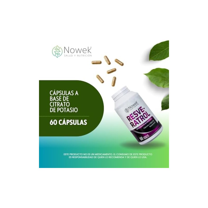 Nowek Resveratrol 60 Cápsulas Suplemento Alimenticio Ingredientes Naturales 3 Frascos