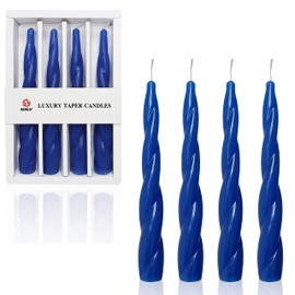 Handmade 7.4 Inch Spiral Candles Luxury Taper Candles for Home Decoration, Festivals, Weddings, Pack of 4 (Blue)