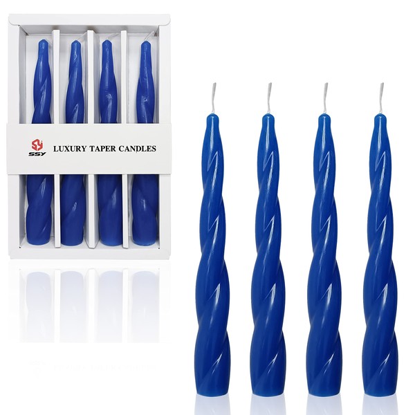 Handmade 7.4 Inch Spiral Candles Luxury Taper Candles for Home Decoration, Festivals, Weddings, Pack of 4 (Blue)