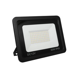 LOWENERGIE 12V DC LED Floodlight, IP65 Outdoor Security Light with PIR Motion Sensor, 10W-50W Garden Solar Flood Lamp, Black (6000K - Day White, 50w Non PIR)