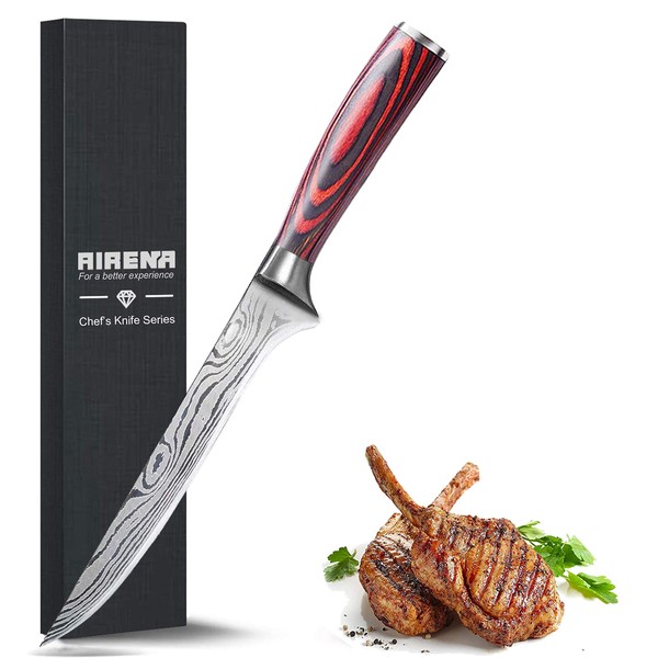 AIRENA Filleting Knife, Sharp Boning Knife 6 Inch, German High Carbon Stainless Steel Blade Fish Knife with Comfortable Wooden Handle, Kitchen Knife Ideal for Home and Restaurant, Gift Box