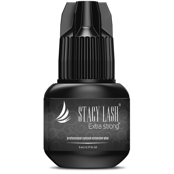 Extra Strong Eyelash Extension Glue - Stacy Lash 5 ml / 0.5-1 Sec Drying time/Retention – 7 Weeks/Maximum Bonding Power/Professional Use Only Black Adhesive/for Semi-Permanent Extensions Supplies