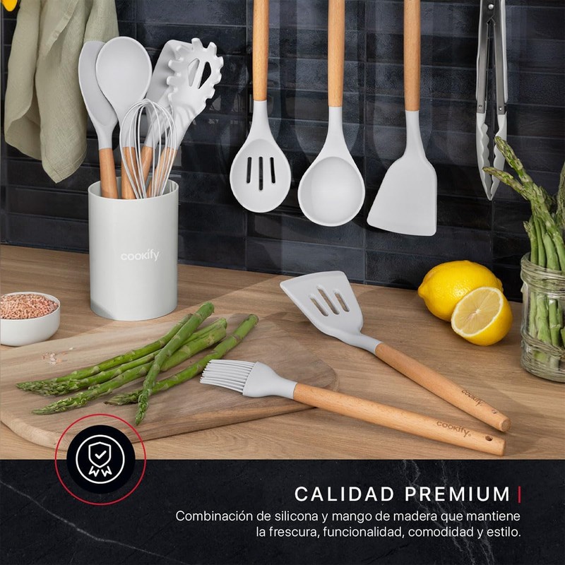 Cookify Juego de Utensilios de Cocina Silicona y Madera 12