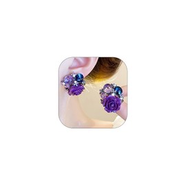 Sparkly Crystal Flower Stud Earrings for Women Elegant Rose Floral Statement Earrings Plant Petal Floral Rhinestone Charm Earring Jewelry Gifts (Style B Purple)