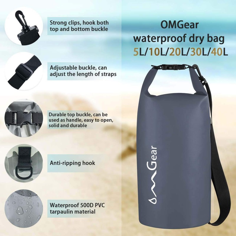 OMGear Waterproof Dry Bag Backpack Waterproof Phone Pouch 40L/30L/20L/10L/5L Floating