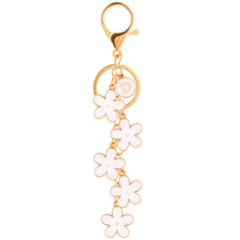 ANHBKAR White Initial Letter D Keychain for Women with Cute Flower Charm – Alphabet Keyring for Keys, Purse, Bags, Backpack & Handbag (D, White)