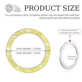 Gasedin Gasedin Car Engine Start Stop Decoration Ring, Sparkling Crystal Vehicle Push Button Start Sticker, Double Rhinestone Engine Ignition Button Decal, Universal Car Accessories (Yellow)