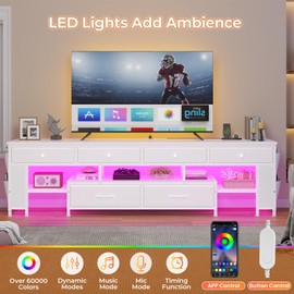 BTHFST LED TV Stand for 65/70/75 Inch TV, Entertainment Center with Storage & Power Outlets, 63" TV Stand with 6 Drawers & 4 Bags & Shelves, TV Console Media Console for Living Room, Bedroom, White