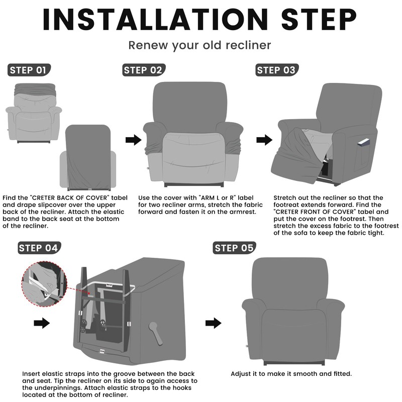 Qubjus Stretch Recliner Cover 4-Pieces, 1 Seat Recliner Chair Covers,