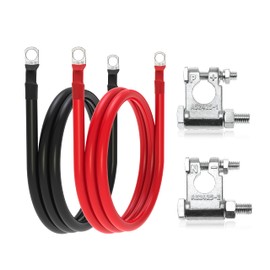4 AWG Battery Cable 4 Gauge Battery Wires with 3/8 terminals Power Inverter Cables for Solar Boat Marine RV Car (4FT, with 3/8"+5/16" Top Post Set)